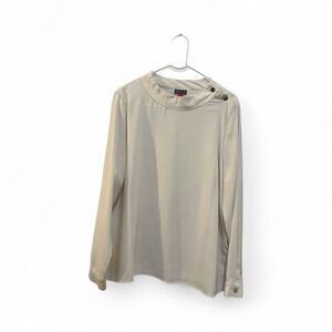 Vince Camuto Elegant Cream Mock Neck Button Detail Long‎ Sleeve Blouse Top